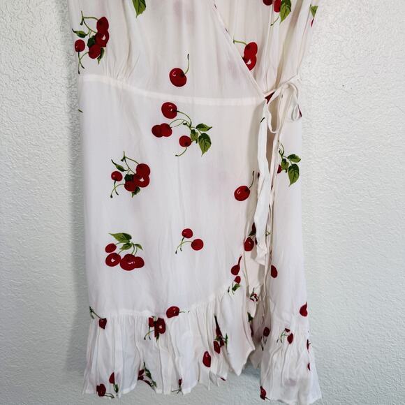 Rails Koreen Wrap Dress Womens Small Cherry Bloom Print Ruffle Summer Tie White - Picture 6 of 14
